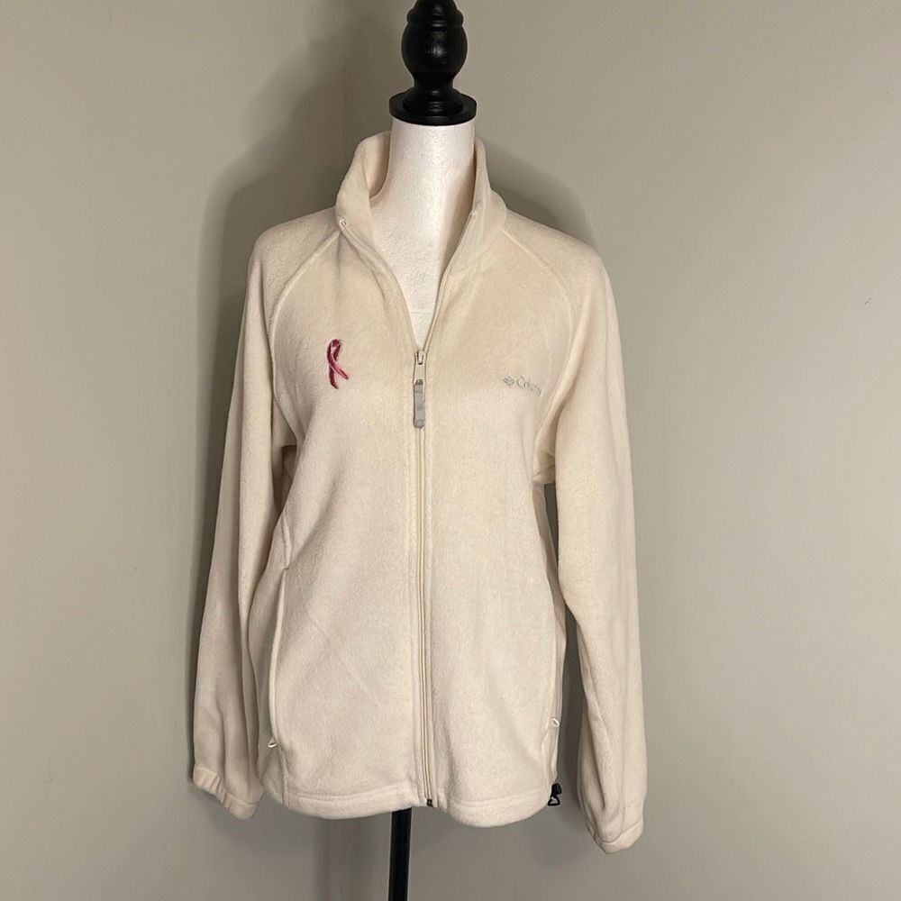 Columbia Women’s Fleece Jacket Breast Cancer‎ Awareness Full Zip White Medium